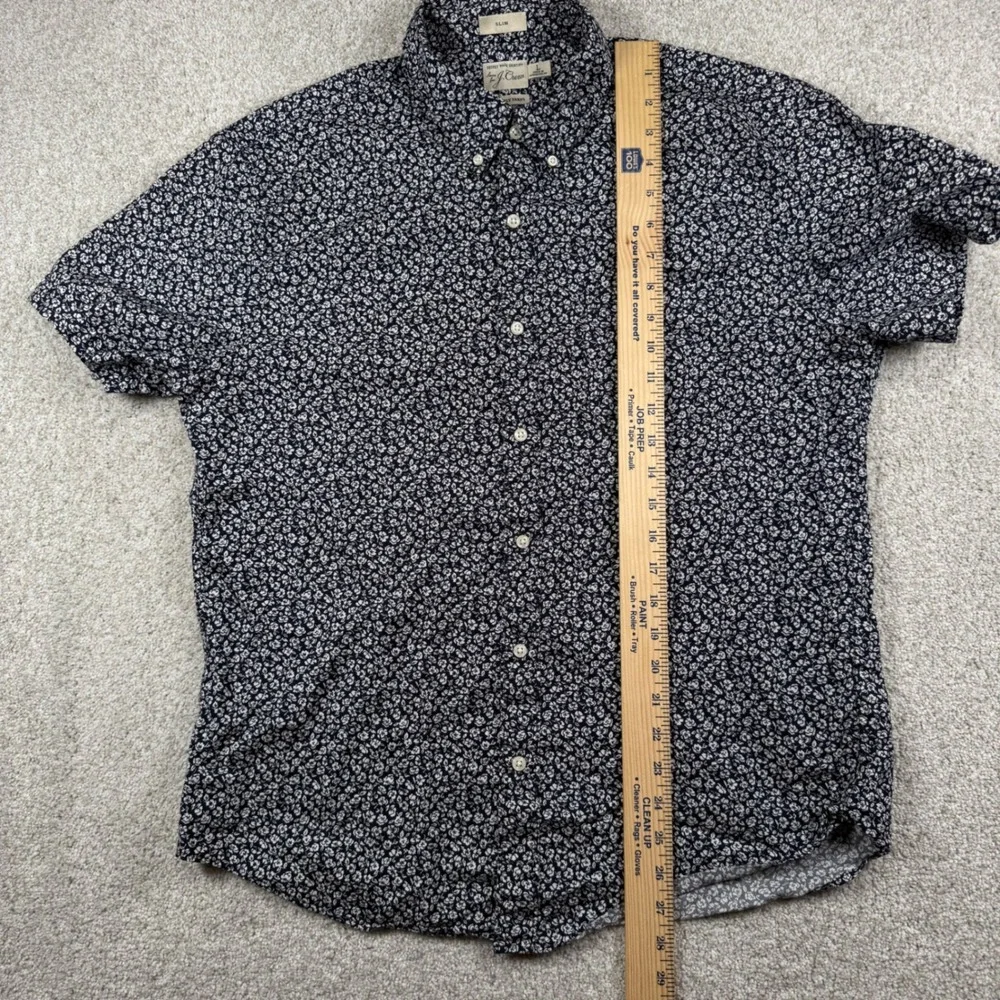 J.Crew Button Down Shirt Mens L Navy Blue Floral Slim Fit Wash Short Sleeve